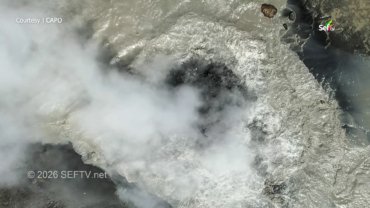 Steam rising from a boiling lake in Manito, Albay, near Mayon Volcano