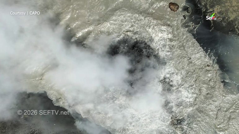 Steam rising from a boiling lake in Manito, Albay, near Mayon Volcano