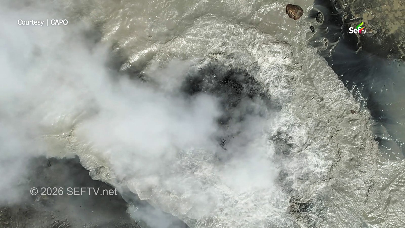 Steam rising from a boiling lake in Manito, Albay, near Mayon Volcano